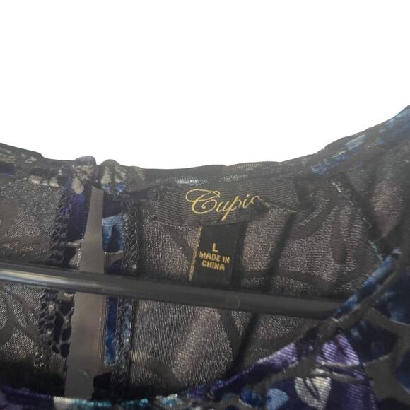 Cupio Large Whimsigoth Velvet Blue Floral Witchy Fairy Grunge Flutter Blouse - Picture 5 of 10